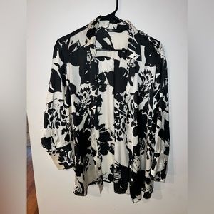 Zara button up black and white all over satin top